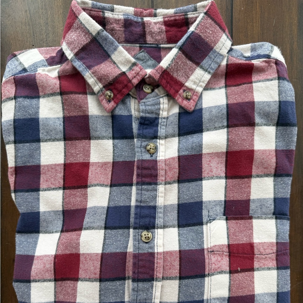 Merona Men's Checkered Shirt - Burgundy, Navy, and White